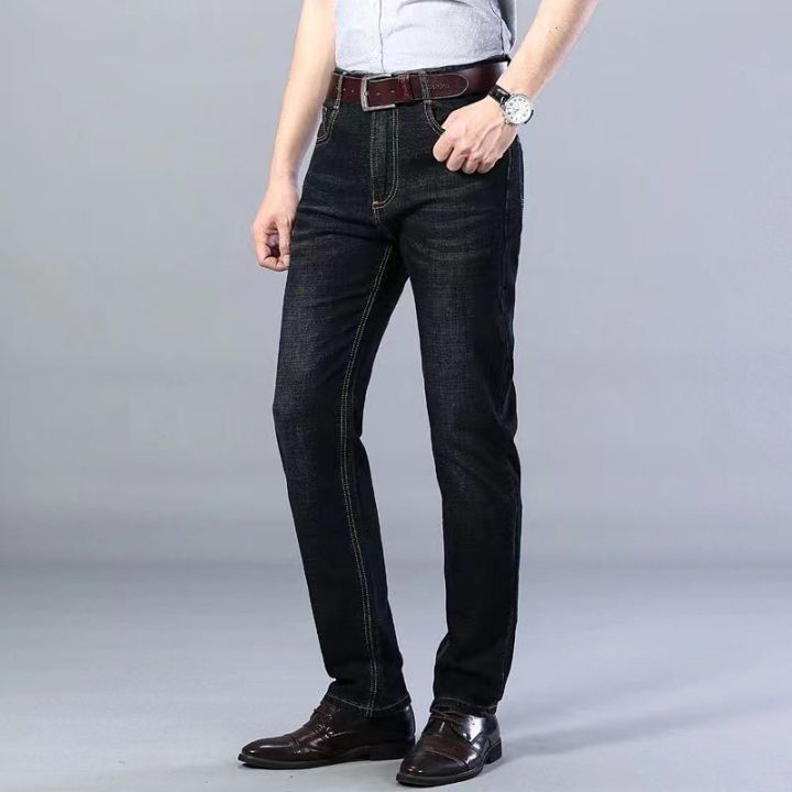 [ส่งเร็วพิเศษ!] กางเกงผ้ายีนส์ผู้ชายขายาว ทรงกระบอกเล็ก สีพื้นผ้ายืดใส่ ...