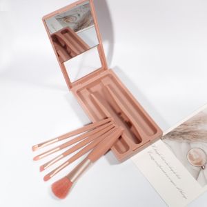 OURTOUR 5Pcs với gương Bộ cọ trang điểm Đa chức năng Mini Bộ mỹ phẩm Chuyên nghiệp Di động Vali du lịch Ngoài trời