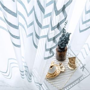 AnneyOneDecor Rèm cửa vải mỏng màu xanh Rèm cửa voan thêu cho phòng khách Ngày rèm cửa Rèm voan cửa sổ vải