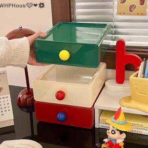 WP💓💛💖 Desktop Storage Drawer Stackable Pull Out Storage Boxes Color Contrast Drawer Organizer Office Sundries Stationery Storage Case