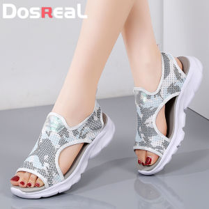 DOSREAL Flat Sandals for Women Korean Sandals Big Size 35-42 High Quality Slip On Open-Toe Slides Slippers Outdoor Sport Platform Shoes Women Beach Summer Shoes