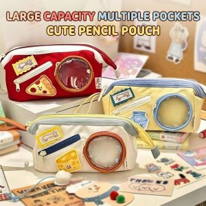 Pencil Case Large Capacity Cute Canvas PVC 5 Layer Desk Organizer School Stationery Pouch
