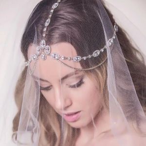 PLORAB Headwear Luxury Elegant Hair Jewelry Water Drop Crystal Bohemian Wedding Headdress Bride Forehead Chain Wedding Forehead Ornaments