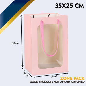PaperBag Tali Untai Pink | Tas Belanja Windows Pink | PaperBag Mika Hampers Souvenir Ulang Tahun