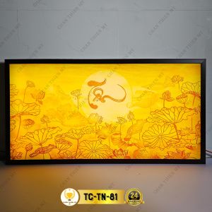 Đèn Hào Quang In Tranh Trúc Chỉ Bộ Đôi - Tranh Ngang Chữ Tâm Trang Trí Bàn Thờ Phòng Thờ CDN-46-81