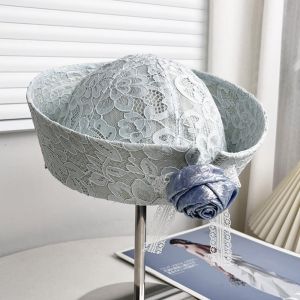 OWNNEW Màu đơn sắc Mũ thủy thủ ren Vành mũ bị gấp lại Thoáng khí Mũ Beret Lỗ Trống Có thể điều chỉnh Mũ Beret Phụ nữ