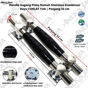 Handle Pintu Rumah Panjang 33 cm Stainless Anti Karat Kombinasi Kayu
