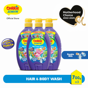 [Bundle of 3] CARRIE JUNIOR Hair & Body Wash - Double Milk (700g) [New Toy] Nourishing & Moisturising Skin |Kids Shower