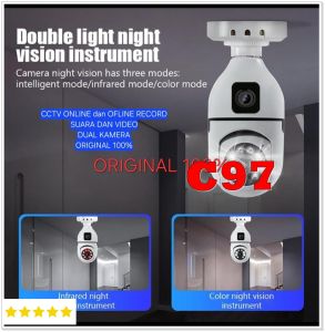 C97 Kamera pengawas BOHLAM CCTV PEREKAM ORI 100% DUAL KAMERA WIFI INTERNET keamanan rumah PTZ keamanan cerdas rumah Sorotan Kamera HD 1080 Kualitas gambar definisi tinggi Penglihatan perlindungan siang malam Pemantauan jarak jauh Deteksi gerakan Suara dua