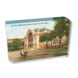Khối pha lê chặn giấy 8x6x2cm quà tặng lưu niệm để bàn có in tranh vẽ danh lam thắng cảnh quê hương Việt Nam