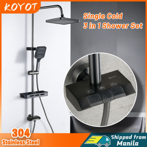 KOYOT Gun Grey 3 in 1 Square Piano Key Design Single Cold Shower Set with Faucet Bathroom Shower