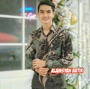 KEMEJA BATIK KATE PRIA LENGAN PANJANG HIJAU SAGE KEREN CASUAL FORMAL COWO COWOK LAKI LAKI MURAH