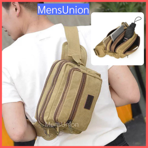 WITH VIDEO Mens Canvas Waist Pouch Water Resistant Chest Bag Sling Stylish Waist Pack Multipurpose Shoulder Bag Crossbody [Msia Stock]