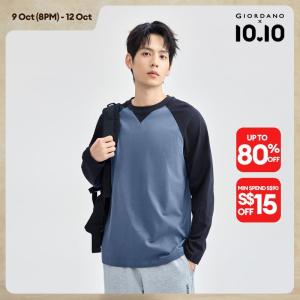 Giordano Men 100% cotton contrast raglan sleeve tee Free Shipping 18026009