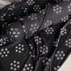 Vải Thun Đen Hình Ngôi Sao Khổ 1m5 - Chất Mỏng Thưa Đàn Hồi 2 Chiều - May Váy Đầm Áo Kiểu