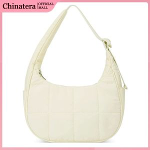 Fashion Nylon Quilted Handbag for Women with Adjustable Strap Elegant Casual Bag for Work and Outings in Blue and Red