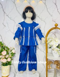 SET QUINN LENGAN RENDA ANAK PEREMPUAN USIA 3 - 12 TAHUN / SETELAN DENIM CELANA CARGO - ONE SET KOMBINASI VIRAL ANAK TERBARU