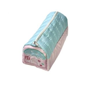 SDFBN Cute House Shaped Pencil Cases Large Capacity Multi Layer Student Cosmetic Pouch Pencil Box Soft Pen Stationery Storage Bags School Supplies