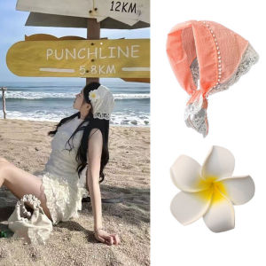 French Lace Scarf Floral Triangle Headdress Flower Hairpin Hair Accessories Womens Summer Photo Versatile Headscarf Headband