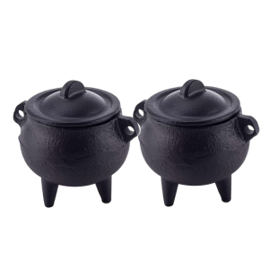 Witch Style Three Legged Black Cast Iron Cauldron With Cover Incense Burner Pot Ritual Altar Halloween Cosplay Table Decor