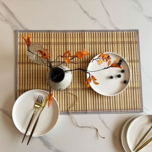 NOER Edge Binding Bamboo Placemat Rustic Lightweight Table Protection Mat Ellipse Knitted Dining Table Pad Kitchen Decoration