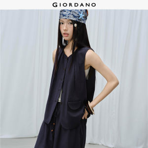 Giordano Women Gathered round neck asymmetric pockets vest Free Shipping 18376306