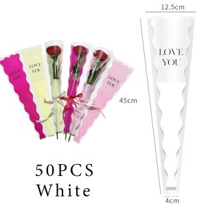 50PCS "LOVE YOU" Single Flower Packaging Wave Design Bouquet Bag DIY Gift Packaging Gift Wrappers of Flowers