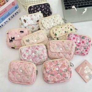 NOWNICE Cartoon Floral Coin Purse Multifunctional Quilted ID Holder Cute Quilted Storage Bag Portable Key Coin Purse