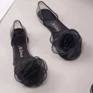 Sepatu sendal flatshoes jelly Teplek variasi bunga transparan 186-A (37-39)