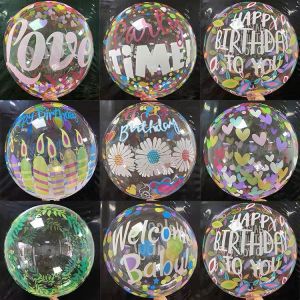 20 inches Happy Birthday Love Printed Transparent Bubble Balloons Clear bobo balloon Birthday Wedding Party supplies