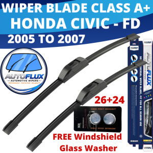 AutoFlux Wiper Blade Class A+ Honda Civic - FD 2005 To 2007 FREE Windshield Glass Washer 26+24