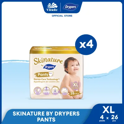 Skinature Pants Baby Diapers M38/ L32/ XL26/ XXL22 (4 Packs) - Super Soft & Allergen-free