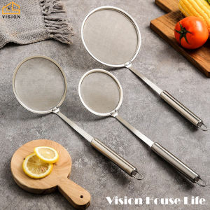 Vision Stainless Steel Superfine Oil Screen Filter Handheld Foaming Colander Kitchen Fried Screen Spoon Oil Strainer Removing Skimming Foam Scoop Oil Separator