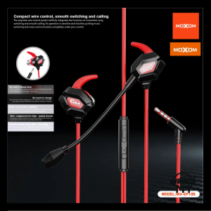 MOXOM MX-EP109 AUX 1.2 METER WIRE EARPHONES + GAMING microphone ANSWER CALL CONTROL VOLUME HI-FI