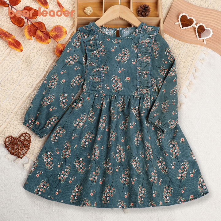 Bear Leader Baby Girl's Casual Dress 2024 New Spring Autumn Flower Long  Sleeves Party Dresses Floral Clothing for 3-7 Years Kids Girls Clothes