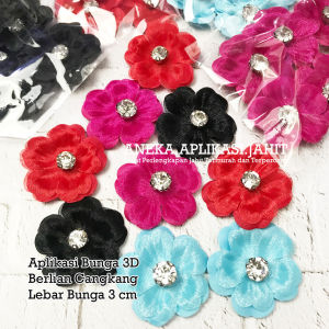 Aplikasi Bunga 3D Berlian Cangkang SS 40 LEBAR BUNGA 3 CM PER 6 PCS