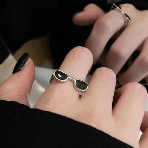 Cincin Cermin Mata Hitam😎 Sunglasses Ring Trendy Fashion Jewelry Adjustable Open Ring Luxury Design