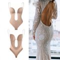 Women Backless Bra Bralette Bodysuit Shapewear Deep V-Neck Body Shaper Backless U Plunge Thong Shapers Pakaian Dalam + Celana Dalam. 