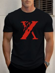 T Shirt For Mens Red Letter X 100% Cotton Graphic Print Summer Round Neck Tee Casual Breathable Streetstyle Daily Cool T Shirt