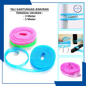 HKS- TALI GANTUNGAN JEMURAN BAJU PORTABLE HOOK UKURAN 3METER DAN 5METER