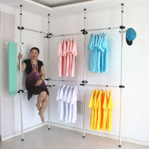 [ส่งจากกรุงเทพ]ราวแขวนเสื้อ ราวแขวนผ้า ราวแขวนไม่ต้องเจาะ ชุดใหญ่ 6 ราว (สีดำ) แขวน ไม้สอย ราวแขวนไม่ต้องเจาะ ใช้แทนตู้เสื้อผ้าได้ดี