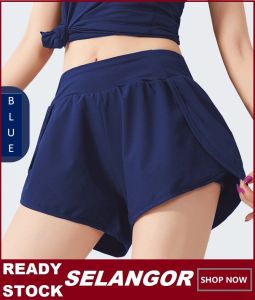 Women Sports Yoga Shorts Pants Running Jogger Short Pants Gym Exercise Slim Fit Fake Two Pieces Design Short Pants