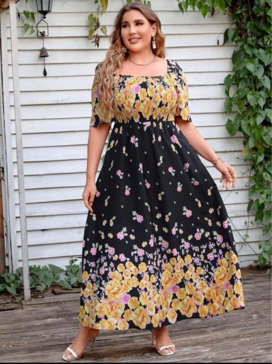 Dress Casual Plus Size Floral Maxi Dress With Sleeves Women Casual