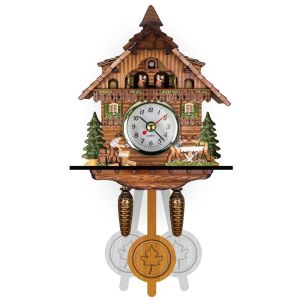 HUNIU HOUSE Tháp rừng Đồng hồ cổ điển hình con lắc bằng gỗ Cổ điển Im lặng Đồng hồ báo hiệu 3D Sáng Tạo Chuông 3D Đồng hồ treo tường bằng gỗ Trang trí tường