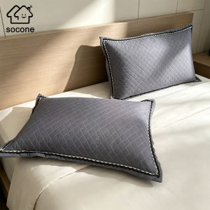 Socone 2pcs Pillow Case Elegant Solid Color Design Cotton Pillow Case-With Zipper 18x28inches