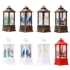 Merry Christmas Santa Claus Snowman Deer Flame Lights Lamp Hanging Lantern Ornament
