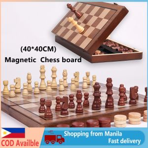 {40cm*40cm}Magnetic wooden chess board set wooden foldable international chess set for travel family activities Two in one chessboard