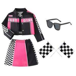 LOlanta Girls Race Car Driver Costume Kids Muse Sportswear Racing Suit Hip Hop Jazz Street Dance Clothes 3-7Years