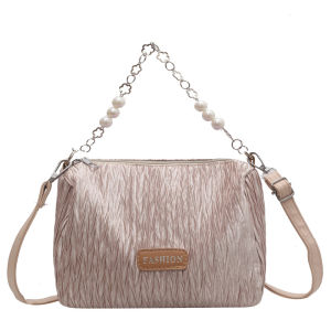 GStar Pure Color Simple Pleated Pillow Bag 2023 New Style Sling Bag for Women Korean Fashion Handbag with Pearl Metal Chain Ladies Handbeg Wanita