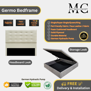 Mattress Concept Germo Storage Bedframe Pet Friendly Fabric/FauxLeather/Fabric All Size Available